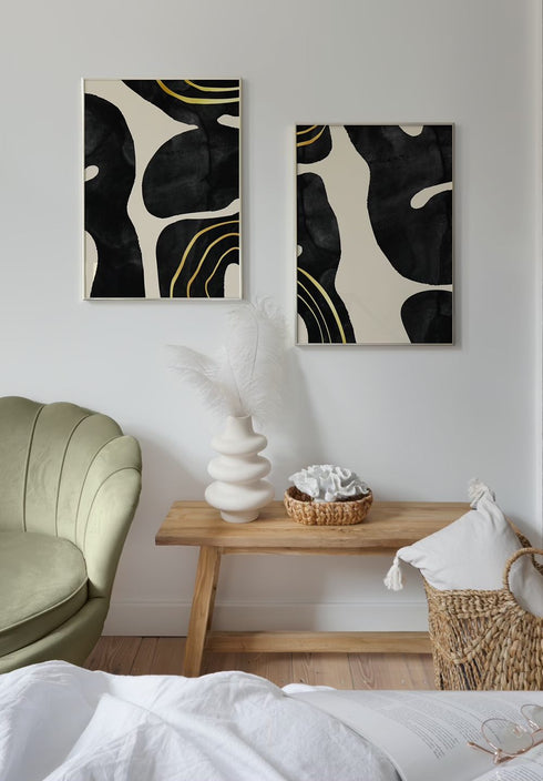 Formes noires laissées en or véritable Poster